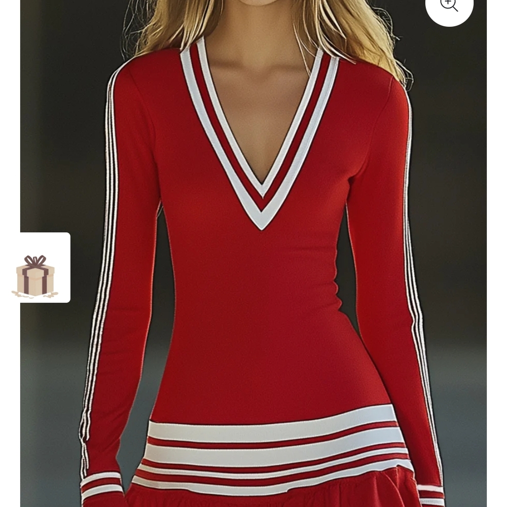 Red Fitted Ribbed Long Sleeve Tee